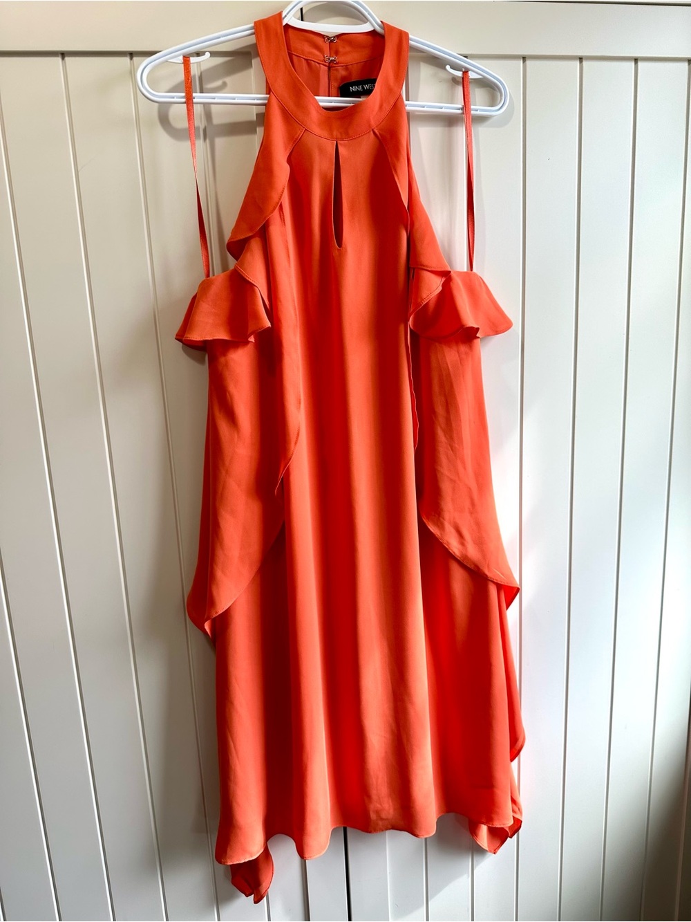 Nine West sleeveless orange summer dress with ruffles size 8